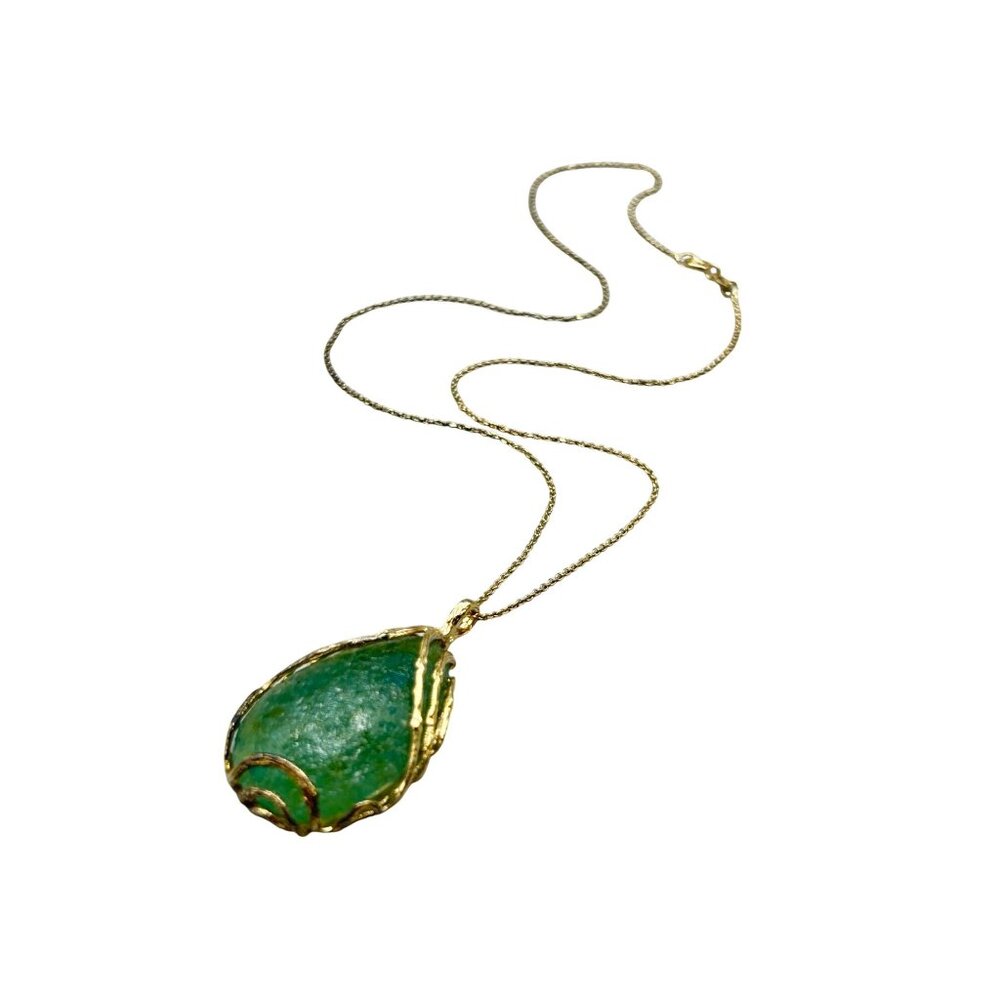 Vintage ROMAN GLASS Pendant Necklace LIRM Israel 925 With Gold Wash